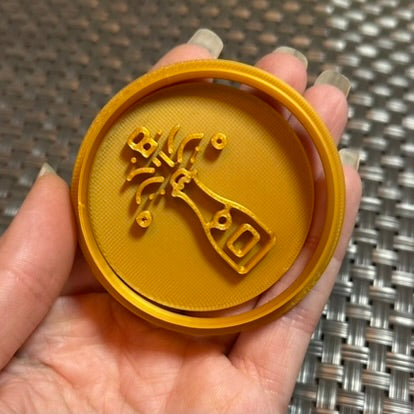 Popping Champagne Bottle - Custom 3D Printed Cookie Cutter + Stamp Combo