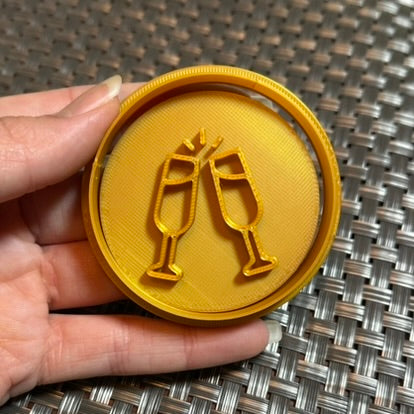 Toasting Champagne Flutes - Custom 3D Printed Cookie Cutter + Stamp Combo