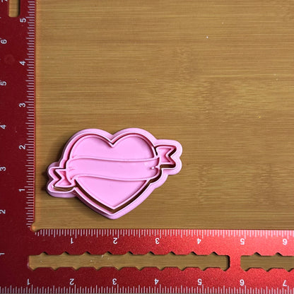 Heart with Banner - Custom 3D Printed Cookie Cutter + Stamp Combo