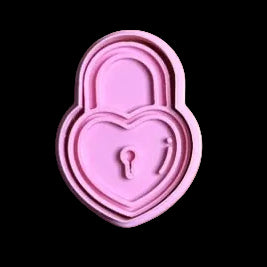 Heart Shaped Lock - Custom 3D Printed Cookie Cutter + Stamp Combo