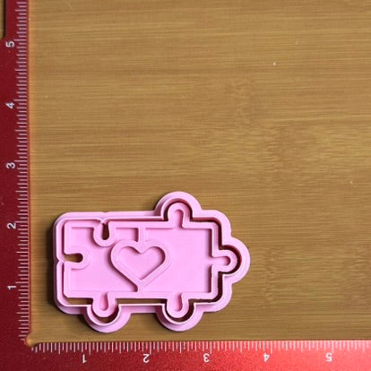 Puzzle Pieces with Heart - Custom 3D Printed Cookie Cutter + Stamp Combo