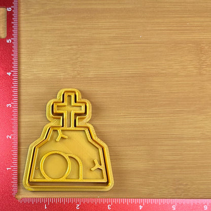 Rock with Cross - Custom 3D Printed Cookie Cutter + Stamp Combo