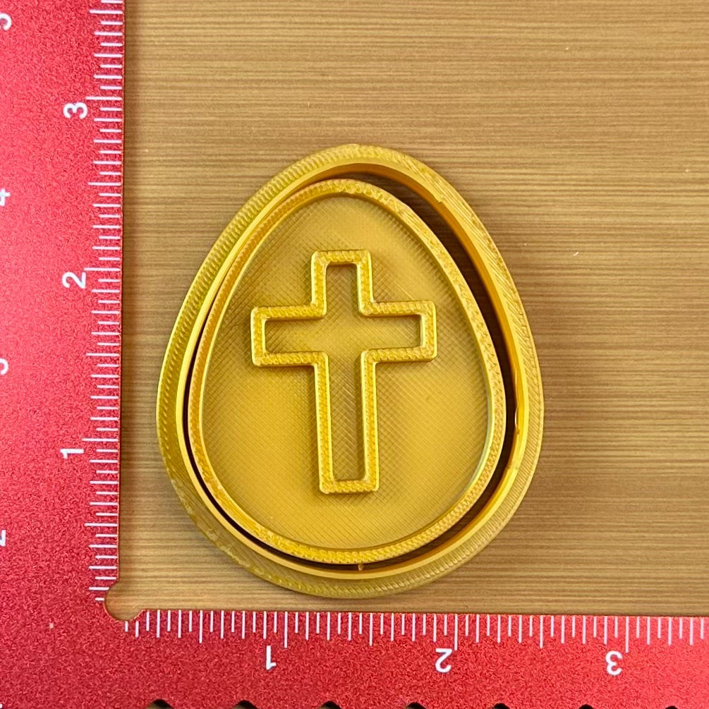 Golden Egg with Cross - Custom 3D Printed Cookie Cutter + Stamp Combo