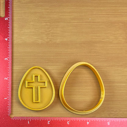 Golden Egg with Cross - Custom 3D Printed Cookie Cutter + Stamp Combo