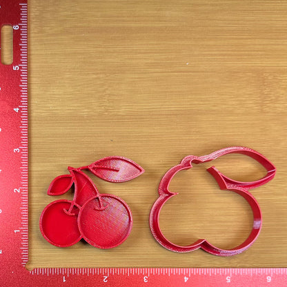 Cherries - Custom 3D Printed Cookie Cutter + Stamp Combo