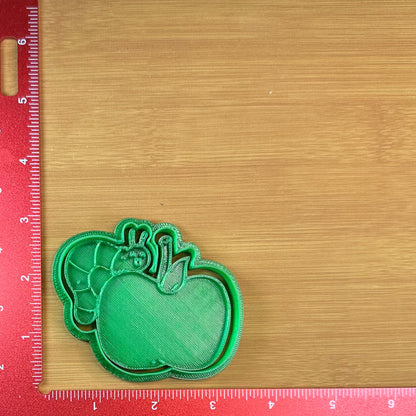 Worm on Apple - Custom 3D Printed Cookie Cutter + Stamp Combo