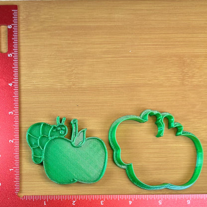 Worm on Apple - Custom 3D Printed Cookie Cutter + Stamp Combo