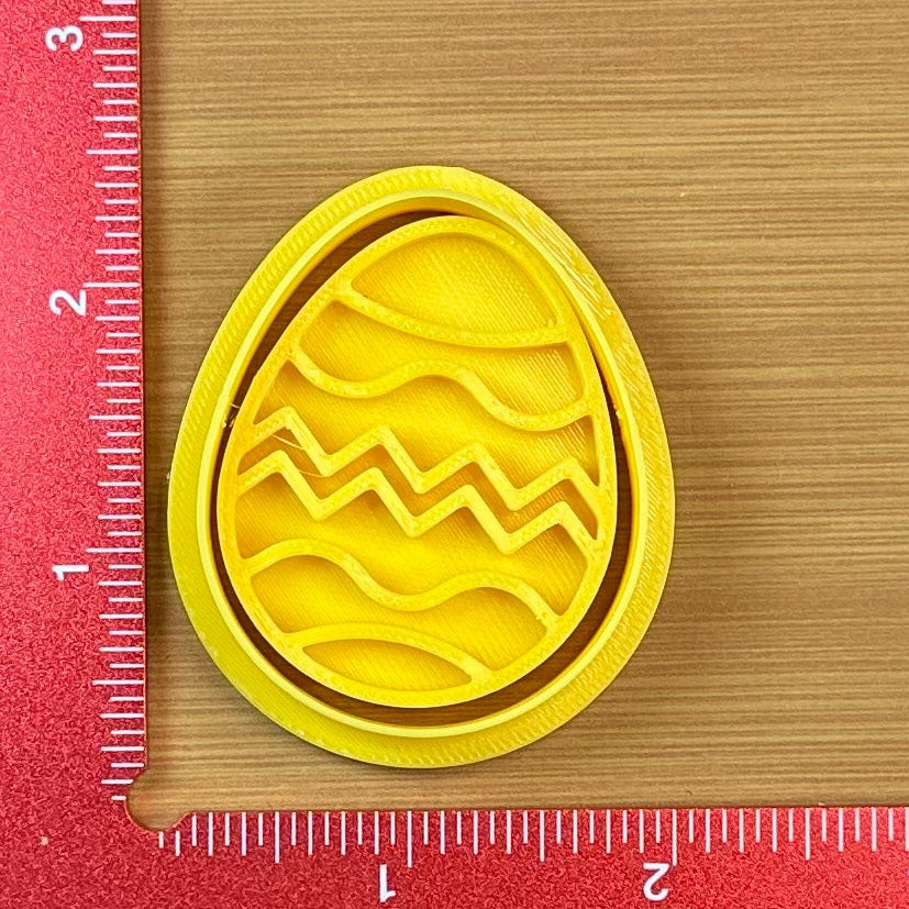 Easter Egg with Waves - Custom 3D Printed Cookie Cutter + Stamp Combo