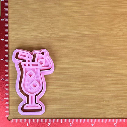Hurricane Cocktail - Custom 3D Printed Cookie Cutter + Stamp Combo