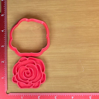 Rose Bloom - Custom 3D Printed Cookie Cutter + Stamp Combo