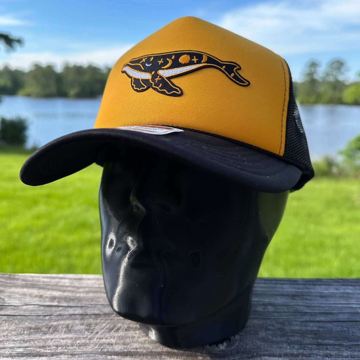 Celestial Whale | Gold & Black Otto Foam Front Rope Trucker Hat
