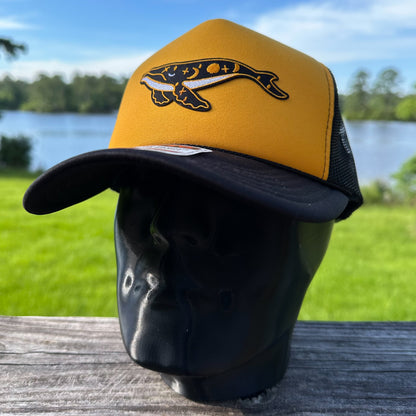 Celestial Whale | Gold & Black Otto Foam Front Rope Trucker Hat