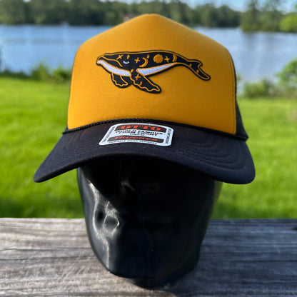 Celestial Whale | Gold & Black Otto Foam Front Rope Trucker Hat