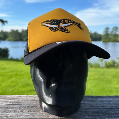 Celestial Whale | Gold & Black Otto Foam Front Rope Trucker Hat