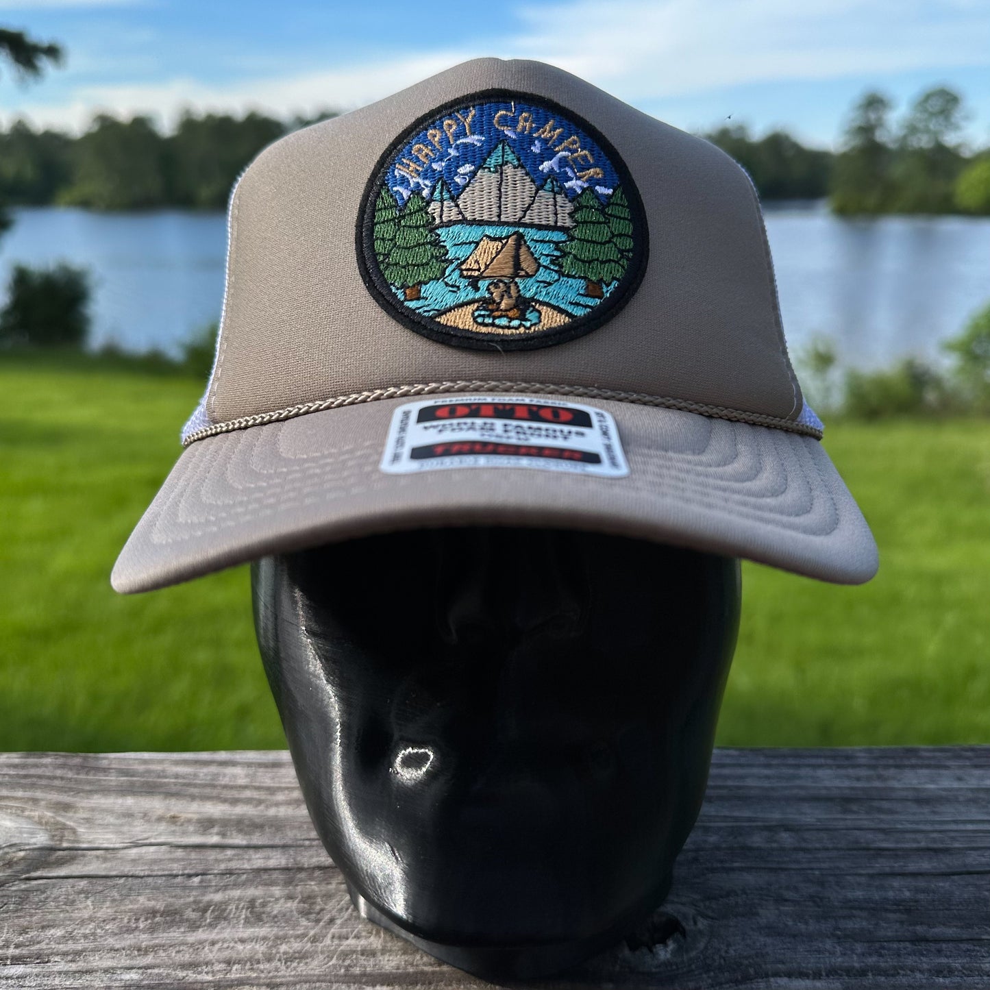 Happy Camper | Tan & White Otto Foam Front Rope Trucker Hat