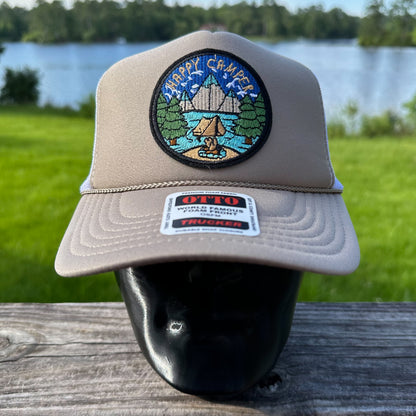 Happy Camper | Tan & White Otto Foam Front Rope Trucker Hat