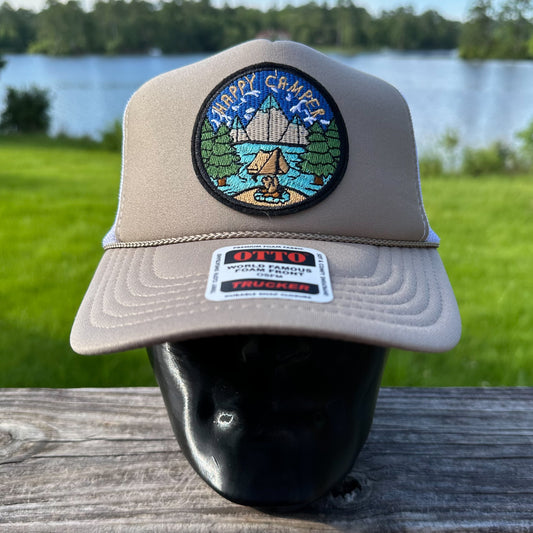 Happy Camper | Tan & White Otto Foam Front Rope Trucker Hat