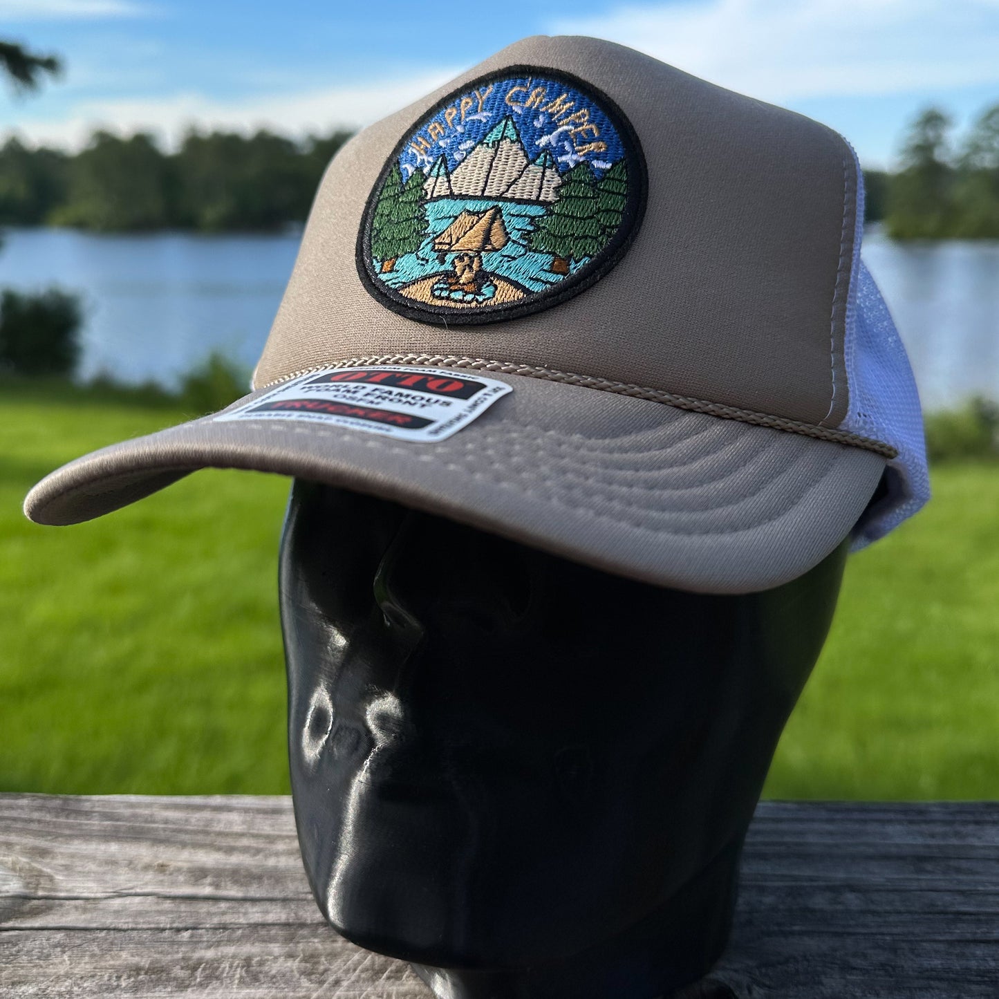 Happy Camper | Tan & White Otto Foam Front Rope Trucker Hat
