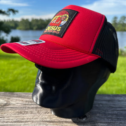 Jesus Has Your Back | Red & Black Otto Foam Front Rope Trucker Hat