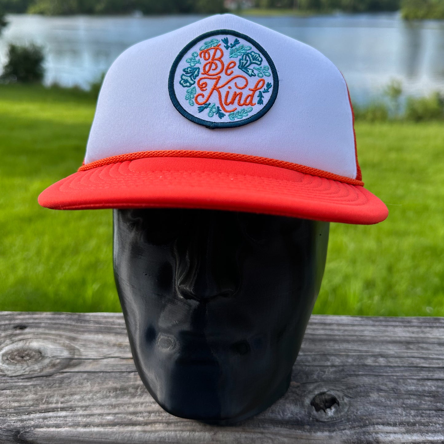 Be Kind Patch Trucker Hat | Orange & White Foam Front Rope Snapback