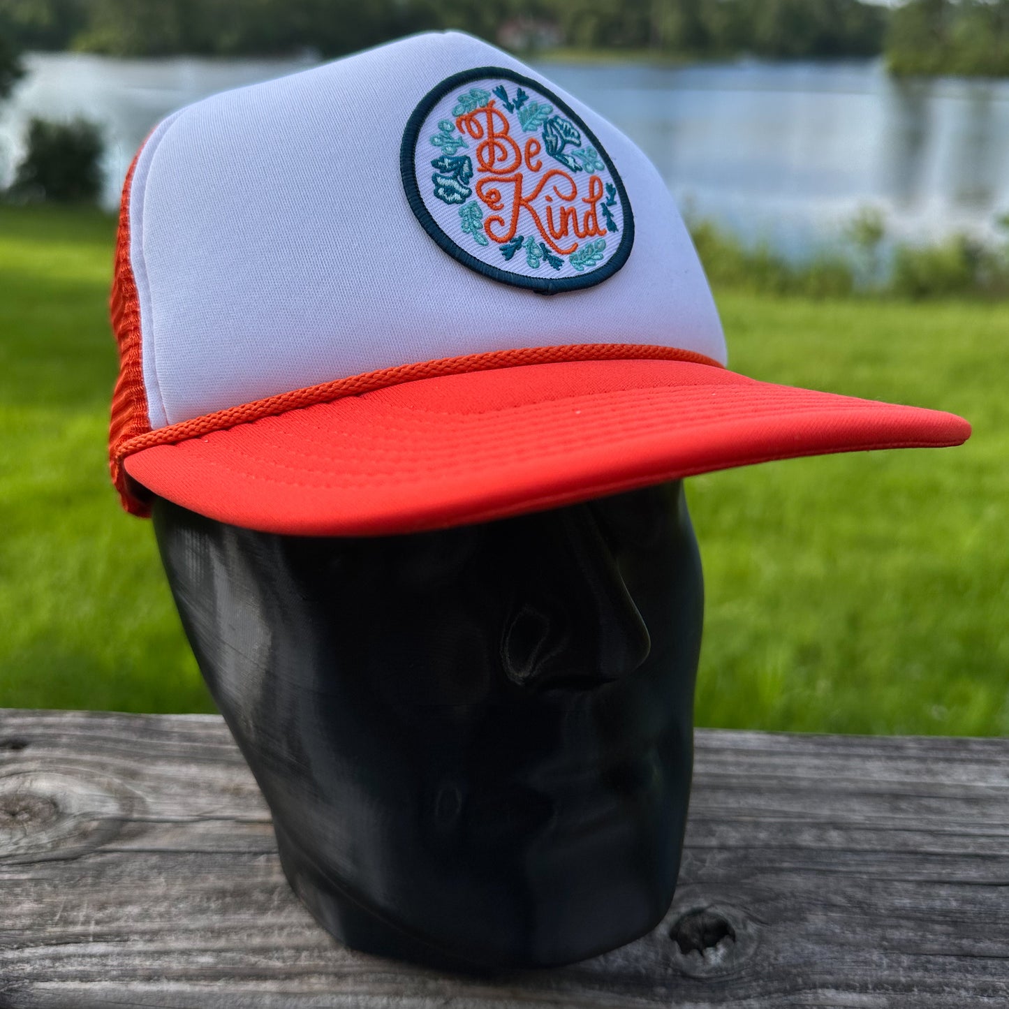 Be Kind Patch Trucker Hat | Orange & White Foam Front Rope Snapback