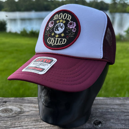 Moon Child Patch Maroon & White Otto Foam Front Rope Trucker Hat