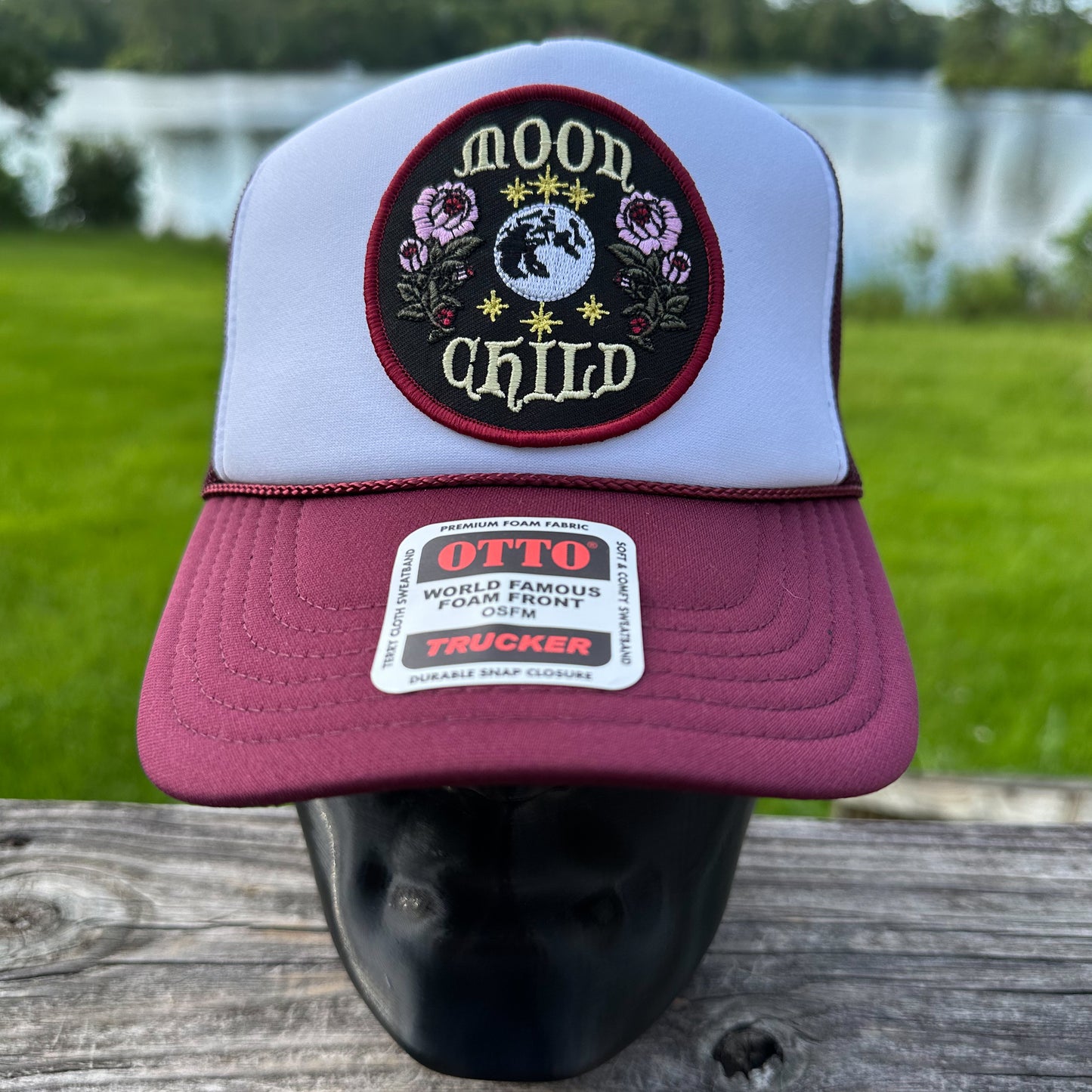 Moon Child Patch Maroon & White Otto Foam Front Rope Trucker Hat