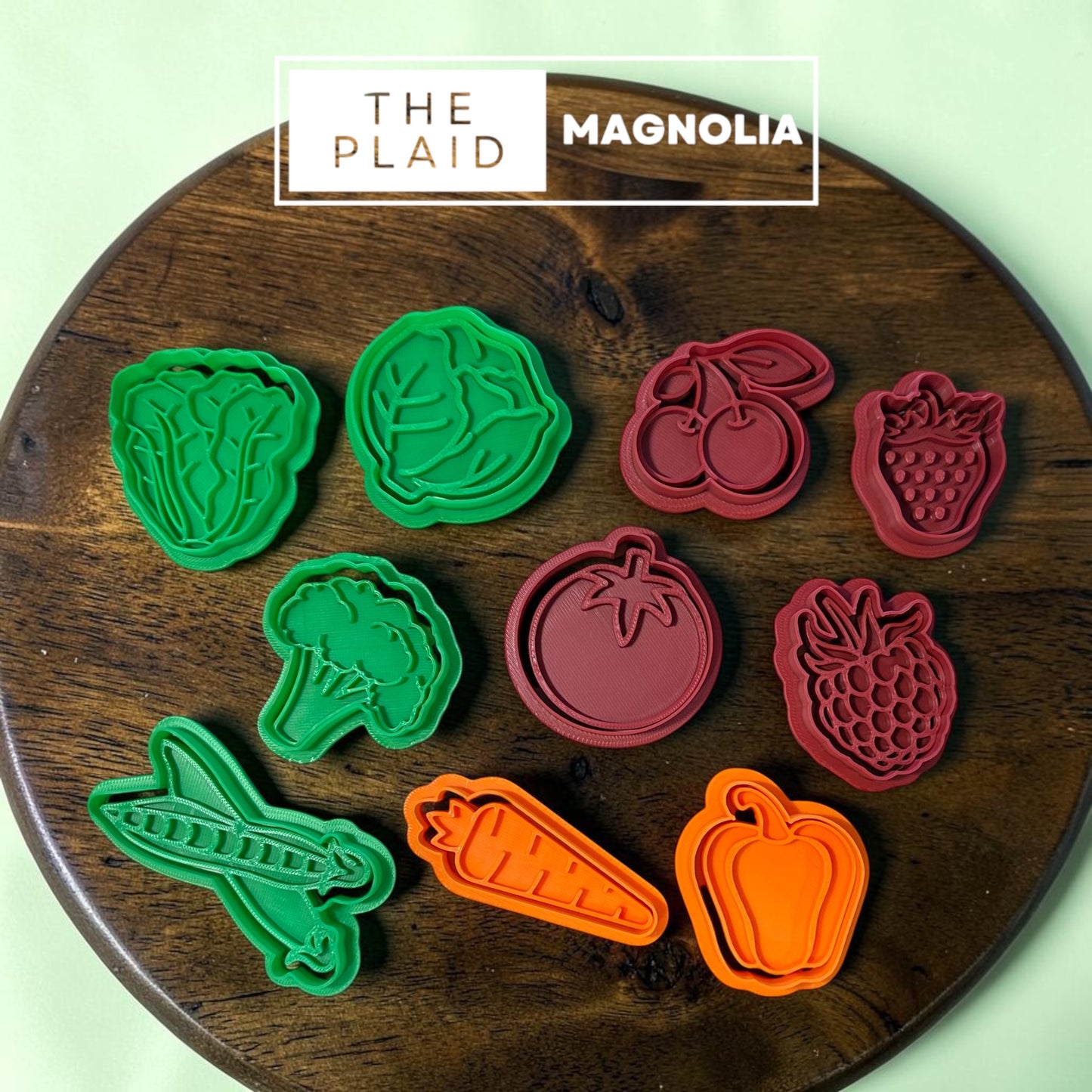 Fruits & Veggies, Mini Cutters - Custom 3D Printed Cookie Cutter + Stamp Combo