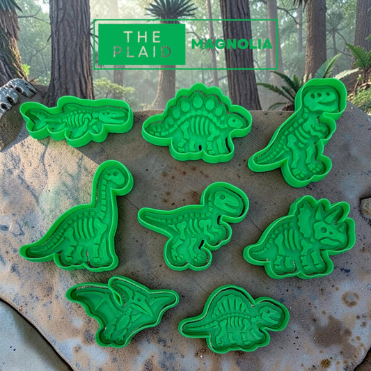 Dinosaur Skeletons - Custom 3D Printed Cookie Cutter + Stamp Combo
