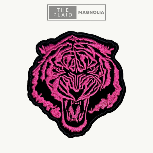 Tiger Head, Black and Pink - Embroidered Patch
