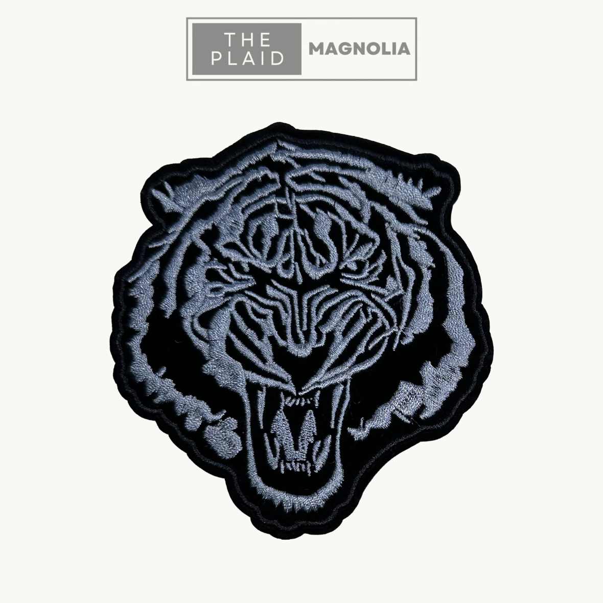 Tiger Head, Black and Gray - Embroidered Patch