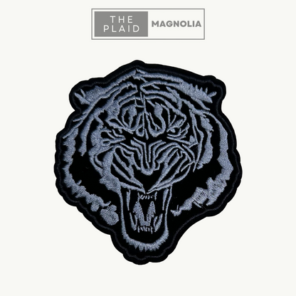 Tiger Head, Black and Gray - Embroidered Patch
