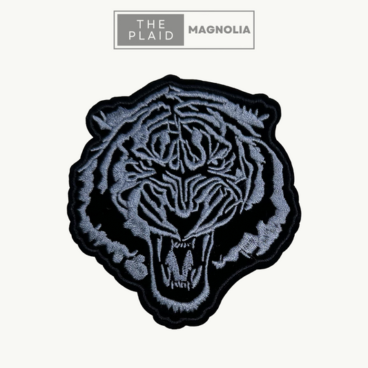 Tiger Head, Black and Gray - Embroidered Patch
