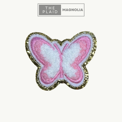 Butterfly, Pink & White - Chenille Patch