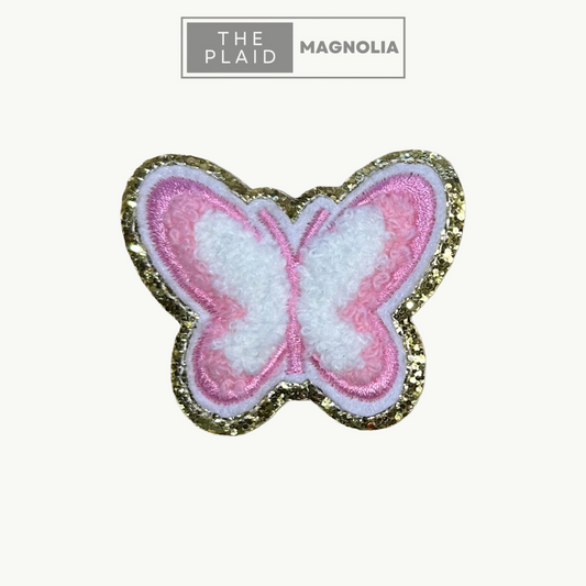 Butterfly, Pink & White - Chenille Patch