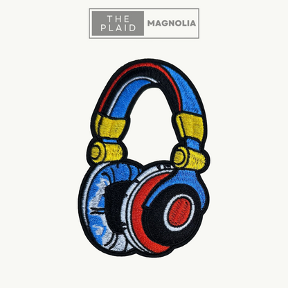 Headphones, Blue - Embroidered Patch